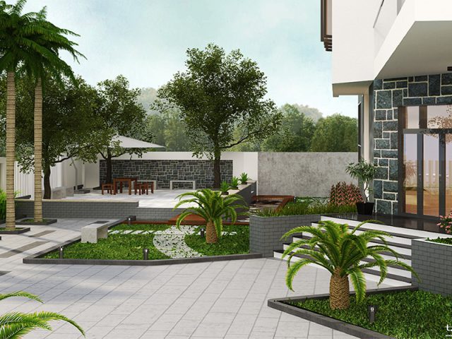 Thiết kế biệt thự vườn 3 tầng diện tích 1000m2 - Phối cảnh thiết kế 2