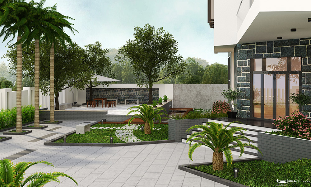 Thiết kế biệt thự vườn 3 tầng diện tích 1000m2 - Phối cảnh thiết kế 2