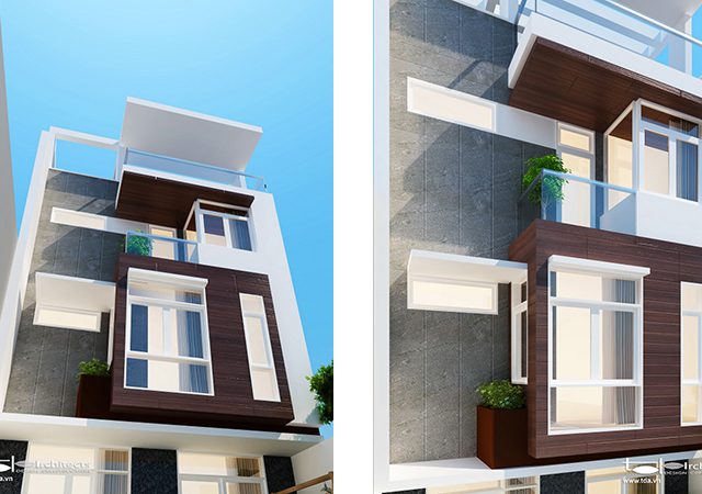 Thiết kế nhà phố 3 tầng có sân vườn diện tích 120m2 - Phối cảnh thiết kế 2