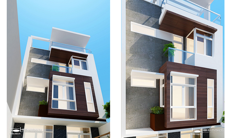 Thiết kế nhà phố 3 tầng có sân vườn diện tích 120m2 - Phối cảnh thiết kế 2