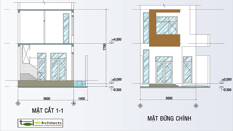 Thiết kế nhà phố 2 tầng diện tích 7x20m - Phối cảnh thiết kế 2