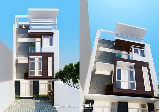 Thiết kế nhà phố 3 tầng có sân vườn diện tích 120m2