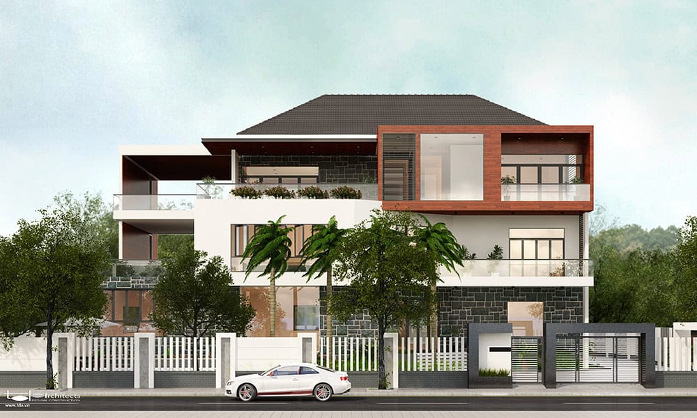 Thiết kế biệt thự vườn 3 tầng diện tích 1000m2 - Phối cảnh thiết kế 1