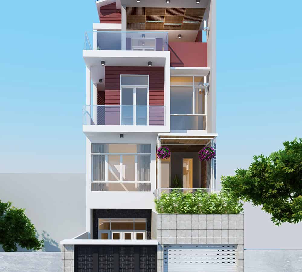 Thiết kế nhà phố 6x18m với 4 phòng ngủ - Phối cảnh thiết kế 1