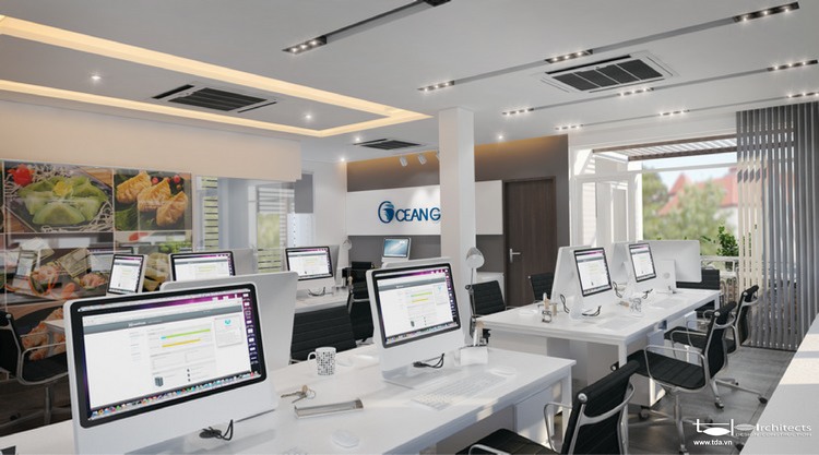 Thiết kế văn phòng công ty 4 tầng tại Quận 7 - không gian làm việc mở