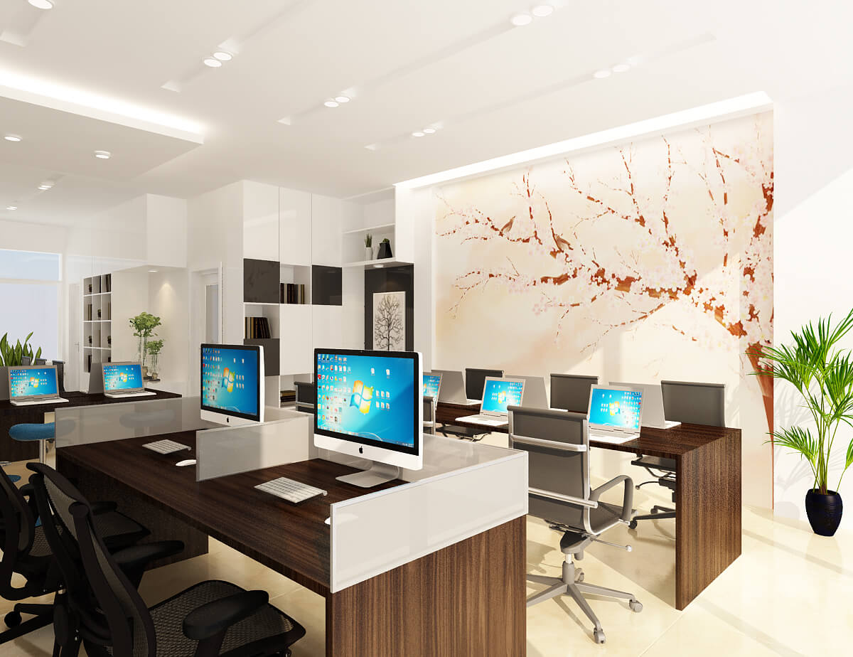 Thiết kế văn phòng công ty Kim Đạt 5,8×14m 5 tầng - phòng làm việc chung